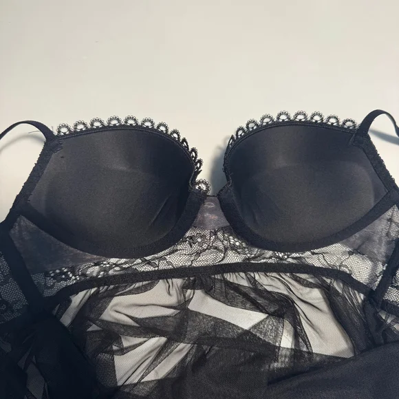 Victoria's Secret Black 34B Romantic Nightie Sheer Chemise Babydoll Lingerie - Picture 6 of 11